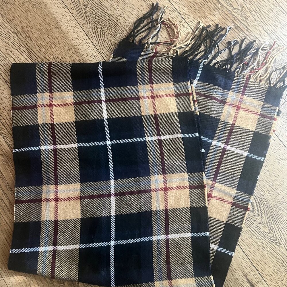 Plaid Multicolor wrap Cotton Blended Fringe Scarf 70' long - Picture 4 of 6